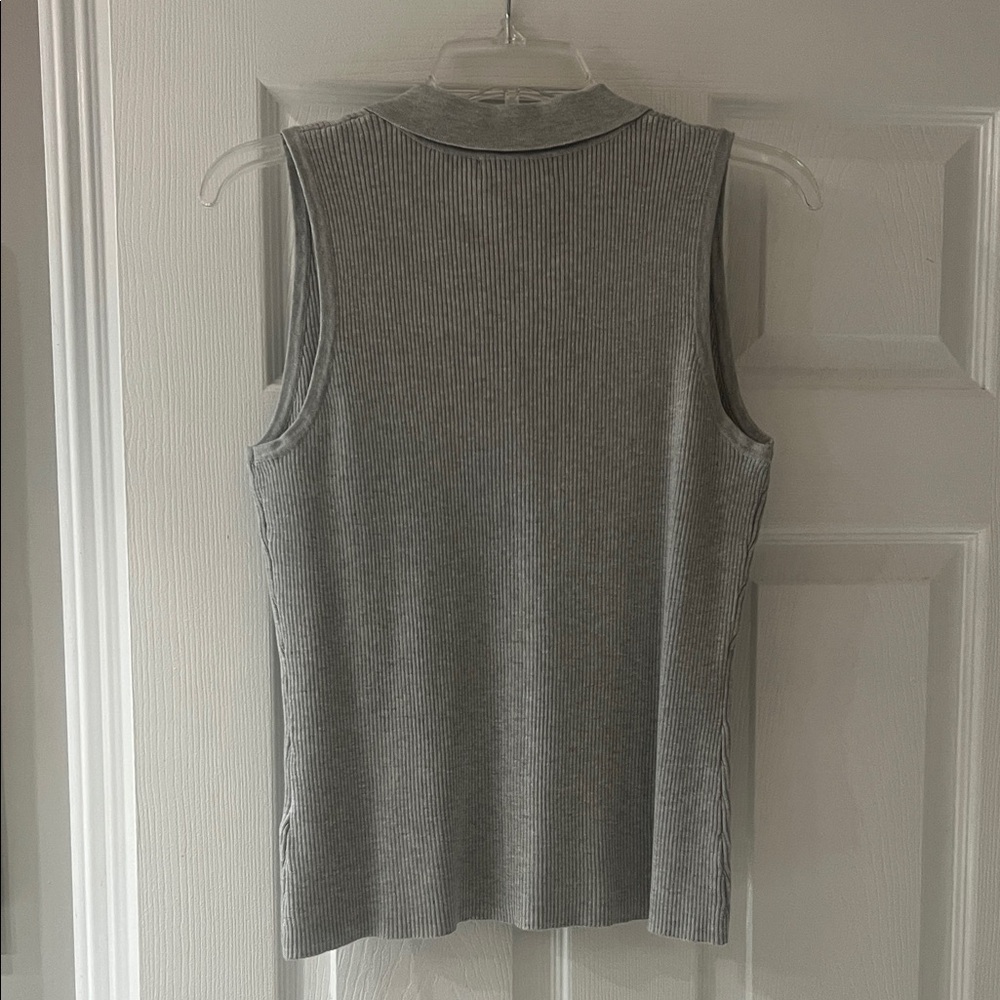 Halston Heritage Gray Button Down Sleeveless Shirt - image 3